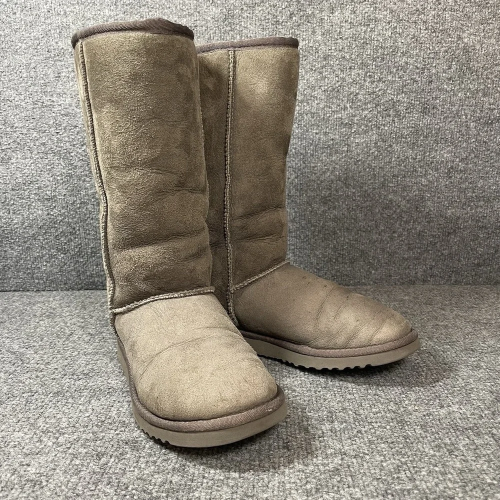 UGG Boots Classic Tall Women's Size 6 Grey Gray Pullon Sheepskin Shoes Warm Cozy